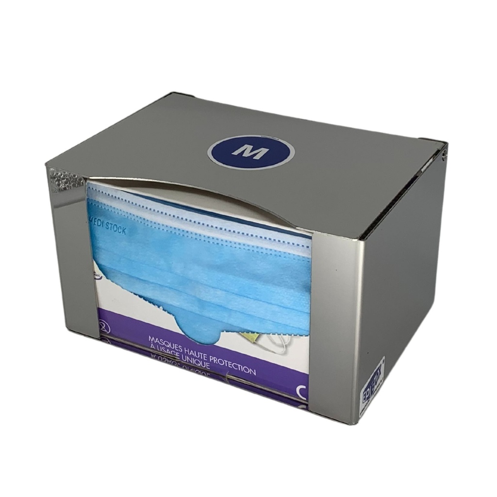 Distributeur inox pour masques chirurgicaux avec volet de protection